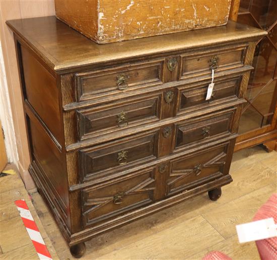 A 17th century style oak chest of drawers W.92cm